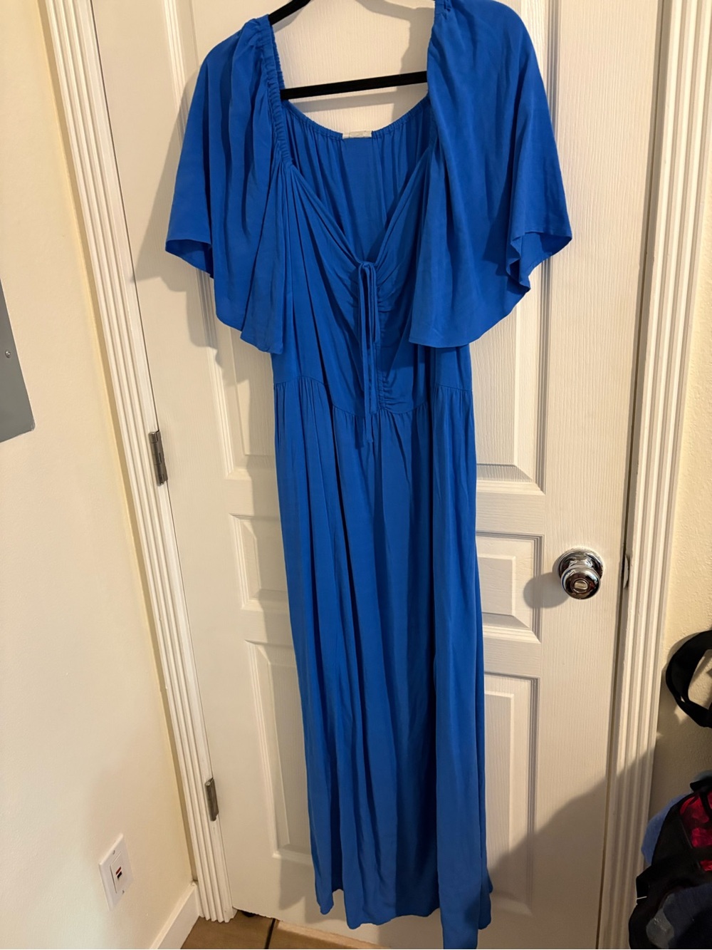 Blue 1x Maxi Dress with Flutter Sleeves